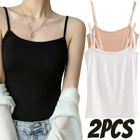 2pcs Summer Sleeveless Crop Top Padded Bralette Camisole Slim Fit Women's Vest