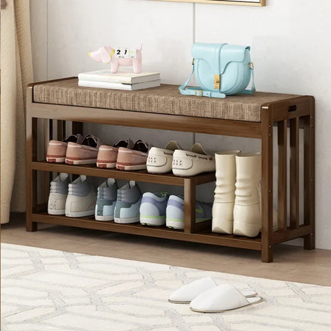 Entryway Shoe Rack Bench with Cushion & Storage Cabinets for Mudroom – Multi-layer Organizer