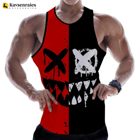 2023 Men's Sleeveless 3D Print Devil Smiling Face Tank Top Summer Harajuku Streetwear Beach Shirt