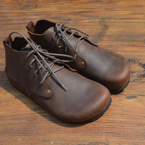 Genuine Leather Women's High Top Cork Shoes, Handmade Oversized Unisex, Sizes 35-45