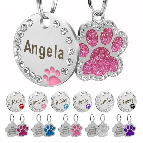 Engraved Pet ID Tag with Rhinestone Charm - Anti-Lost Collar for Puppies and Kittens