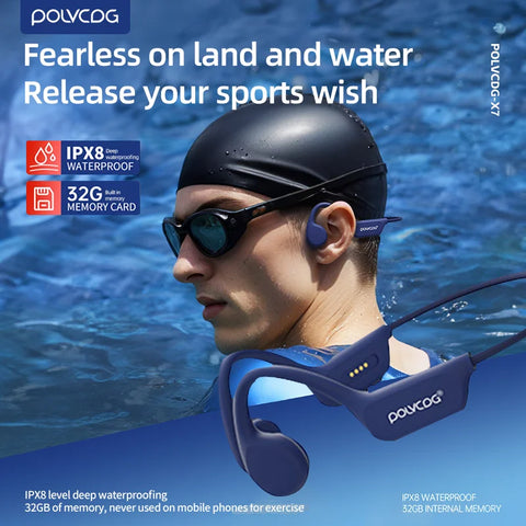 32GB Waterproof Bone Conduction Headset Bluetooth 5.3 Mic Swim IPX8 Wireless 2024