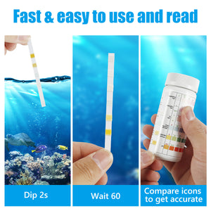 100pcs Aquarium Water Test Strips 7-in-1 Freshwater Saltwater PH Kit