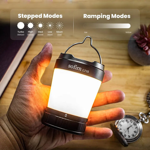 Camping Lantern USB-C Rechargeable 21700 Battery, Adjustable 2700K-5000K, Power Indicator, Reverse Charge Torch