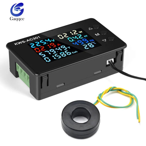 Digital Voltmeter Ammeter Power Tester AC 50-300V 0-100A Panel Voltage Frequency Temp Meter