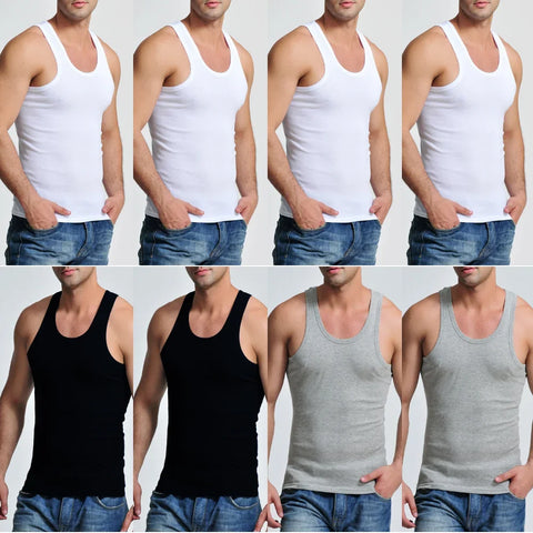 8 Pack Men's Cotton Sleeveless Tank Tops Muscle Vests O-Neck Gym Undershirts Tees