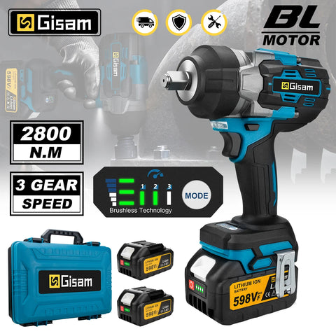 2800Nm Brushless 1/2 Inch Electric Impact Wrench & Screwdriver Drill Compatible with 18V Makita Battery