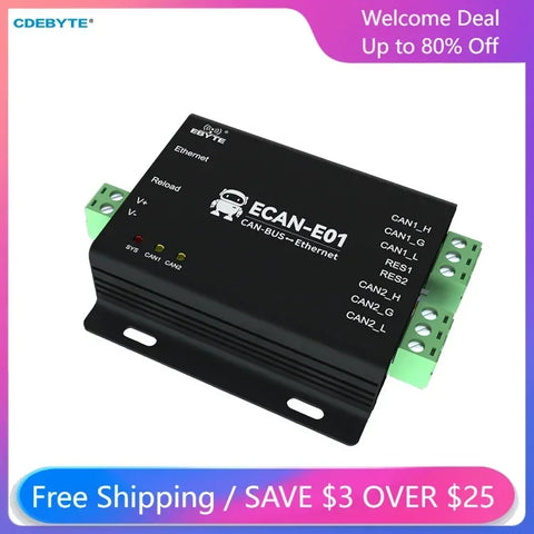 CAN to Ethernet Protocol Converter, 2-Way Data Conversion, RJ45, DC8V-28V, TCP/UDP, 10/100M, Port Isolation, ECAN-E01S