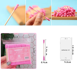 100-Pack Pink Dual Tip Cotton Swabs for Makeup & Ear Cleaning
