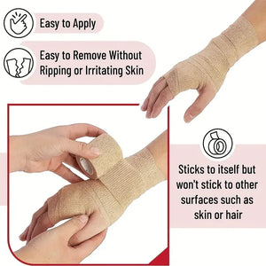 10 Rolls Elastic Breathable Self-Adhesive Bandage Tape for Sports, Finger, Wrist, Ankle, First Aid Wrap, Beige