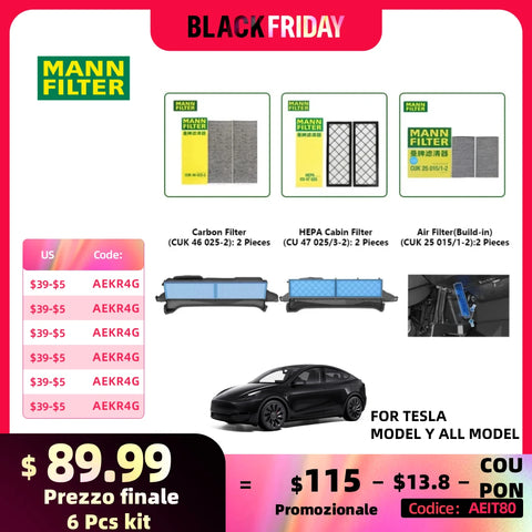 Hepa Carbon Cabin Air Filter Kit for Tesla Model Y/3 EV CUK25015/21-2 CUK46025/1-2 CU47025/3-2