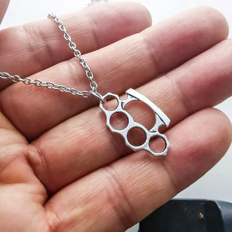 Brass Knuckles Pendant Necklace Gothic Vintage Jewelry Unisex Holiday Trend 2022