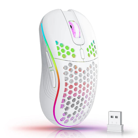 2.4G Wireless RGB Gaming Mouse, Ergonomic Honeycomb, 6 Buttons, 3-Speed DPI, Type-C Rechargeable