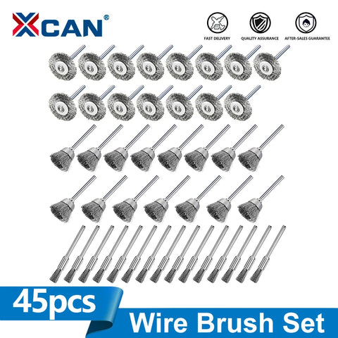 45pcs Wire Wheel Cup Brush Set for Dremel Rotary Tools - Stainless Steel Polishing & Metal Rust Removal Brushes