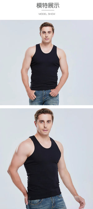 Men's Seamless Sleeveless 100% Cotton Undershirt, Large Size O-Neck, Soft Breathable Summer Singlet T-Shirt