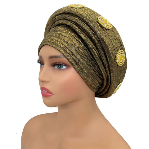 African Glitter Diamond Turban Cap, Women's Head Wrap, Nigeria Wedding Auto Gele, Party Headwear Hat