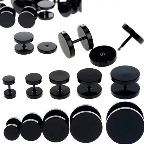 Black Stainless Steel Round Stud Earrings, Dumbbell Piercing for Men 2-14mm