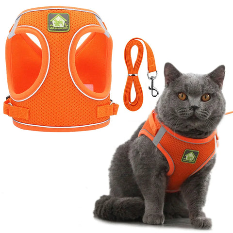 Escape-Proof Adjustable Pet Harness & Leash Set - Breathable Vest for Cats and Puppies