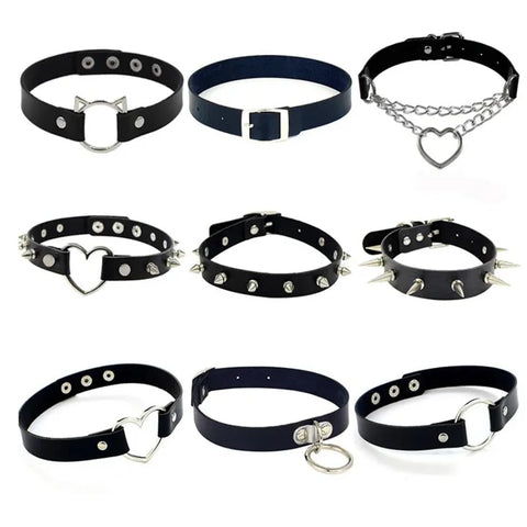Gothic Punk Leather Heart Lock Choker Necklace Spike Collar Cosplay Accessory for Women