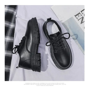 Men's Black Leather Oxford Loafers Anti-Slip Platform Derby Shoes Business Casual