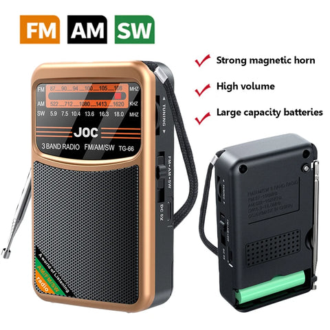 Compact Portable FM AM SW Radio Receiver with Retractable Antenna & 3.5mm Headphone Jack