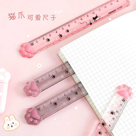 15cm Cat Paw Ruler - Cute Kawaii Plastic Straight Ruler for School, Office, Planner Accessories, Student Prize, Drawing Tools