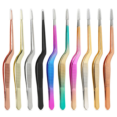 5.5" Stainless Steel Precision Offset Tongs for Food Plating & Decoration