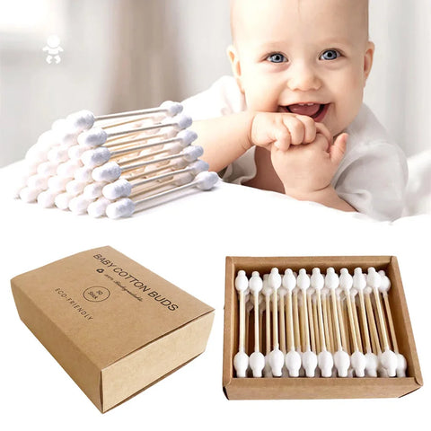 Baby Bamboo Cotton Swabs Double Tips for Ear, Nose & Makeup Cleaning - Safe for Kids & Babies