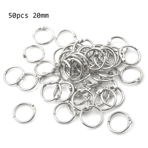 50pcs Metal Book Binder Rings 15-80mm Loose Leaf Hoops Keychain Office Binding Supplies