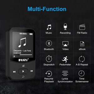 Portable Bluetooth MP3 Music Player Clip with Screen, FM, Recording, Clock, Pedometer Radio