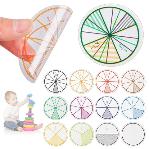 12pcs Kids Math Fraction Teaching Tool Set - Portable Educational Learning Aids