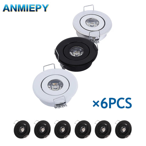6pc Mini LED Downlight Recessed Spot Lights 1W 3W Cabinet Lighting Warm/Cool White AC85-265V Silver/Black