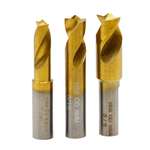 3pc Cobalt Spot Weld Drill Bit Set 6.5-10mm Straight Shank for Automotive Sheet Metal Welding Removal
