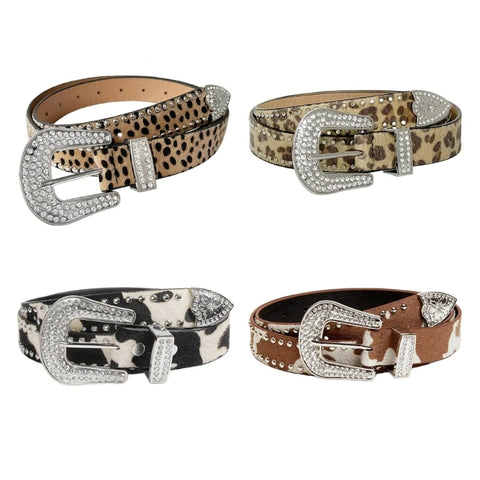 Girls' Glitter Cow Pattern Belt for Jeans & Street Dance - Decorative Waist Accessory