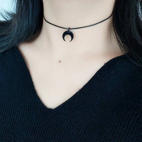 Dark Style Cute Black Moon Crescent Pendant Choker Necklace for Women Accessories