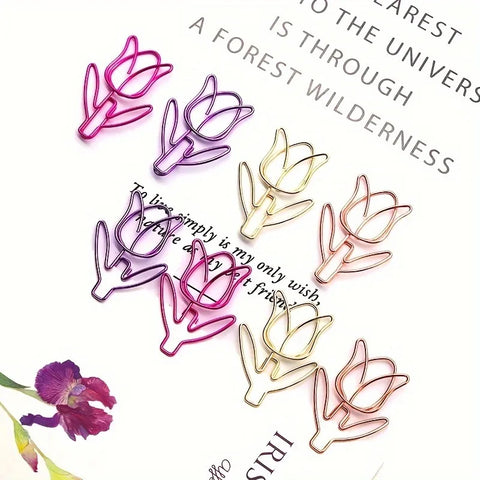 40pcs Cute Tulip Flower Paper Clips Creative Stationery Office Metal Clips