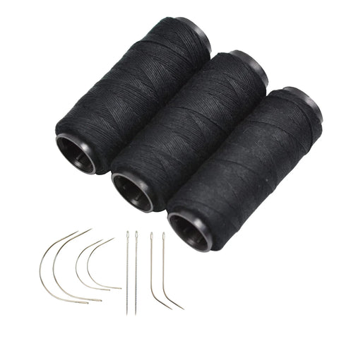 3 Rolls Hair Weaving Thread & 8 Sewing Needles Set for Wig Making & DIY Hair Weft