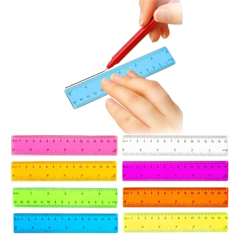 8 Pcs 15cm Colorful Transparent Shatterproof Rulers for School Office Math Supplies