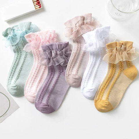 3/6 Pairs Kids Lace Ruffle Socks Cotton Breathable Comfy Frilly Trim for Dance Princess Style