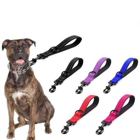 Dog Rope Short Lead 30/45/60cm Nylon Reflective Training Leash with Zinc Alloy Lock 360° Rotation