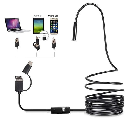 7mm Android Endoscope 3-in-1 USB/Micro USB/Type-C Borescope Camera IP67 Waterproof for Smartphones & PCs