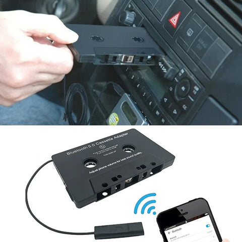 Bluetooth 5.0 Car Cassette Adapter with Mic - 6h Play, 168h Standby, Aux Audio Adapter for Smartphones