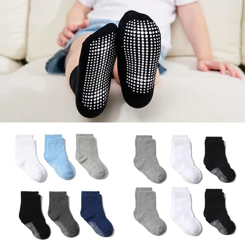 6 Pairs Non-Slip Grip Socks for Babies & Toddlers, Ages 0-7, Anti-Skid Crew Socks