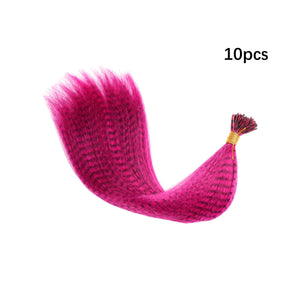 10 Pcs Colored Feather Hair Extensions I Tip Synthetic Zebra Strands Hairpiece