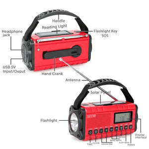 10000mAh Solar Hand Crank Emergency Radio - NOAA AM/FM/SW with Flashlight & Weather Alerts