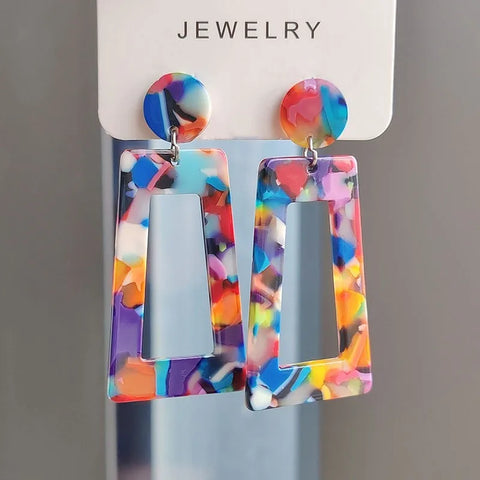 Colorful Trapezoid Acrylic Earrings - Trendy Women's Fashion Accessories