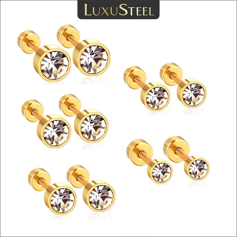 Cubic Zirconia Round Stud Earrings - Stainless Steel Twist Back, Hypoallergenic, Sizes 3mm to 7mm, Ideal for Men - Great for Christmas Party