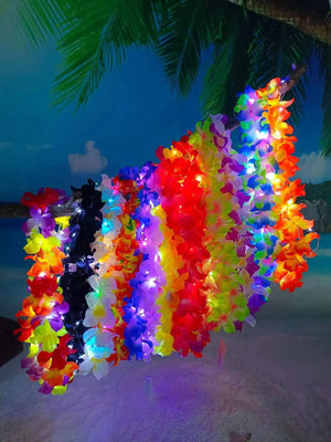 10 Pcs Tropical Hawaiian Leis Garland LED Lights for Party Decor Luau Beach Theme Fancy Dress Supplies