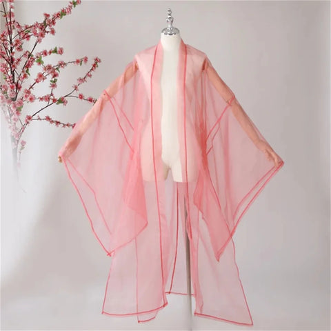 Hanfu Tulle Cardigan Wide Sleeve Coat for Chinese Folk Dance Stage Costume
