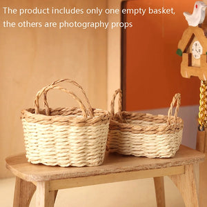 1/12 Miniature Dollhouse Handwoven Rattan Basket for Vegetables & Flowers - Adorable Dollhouse Decor Accessory